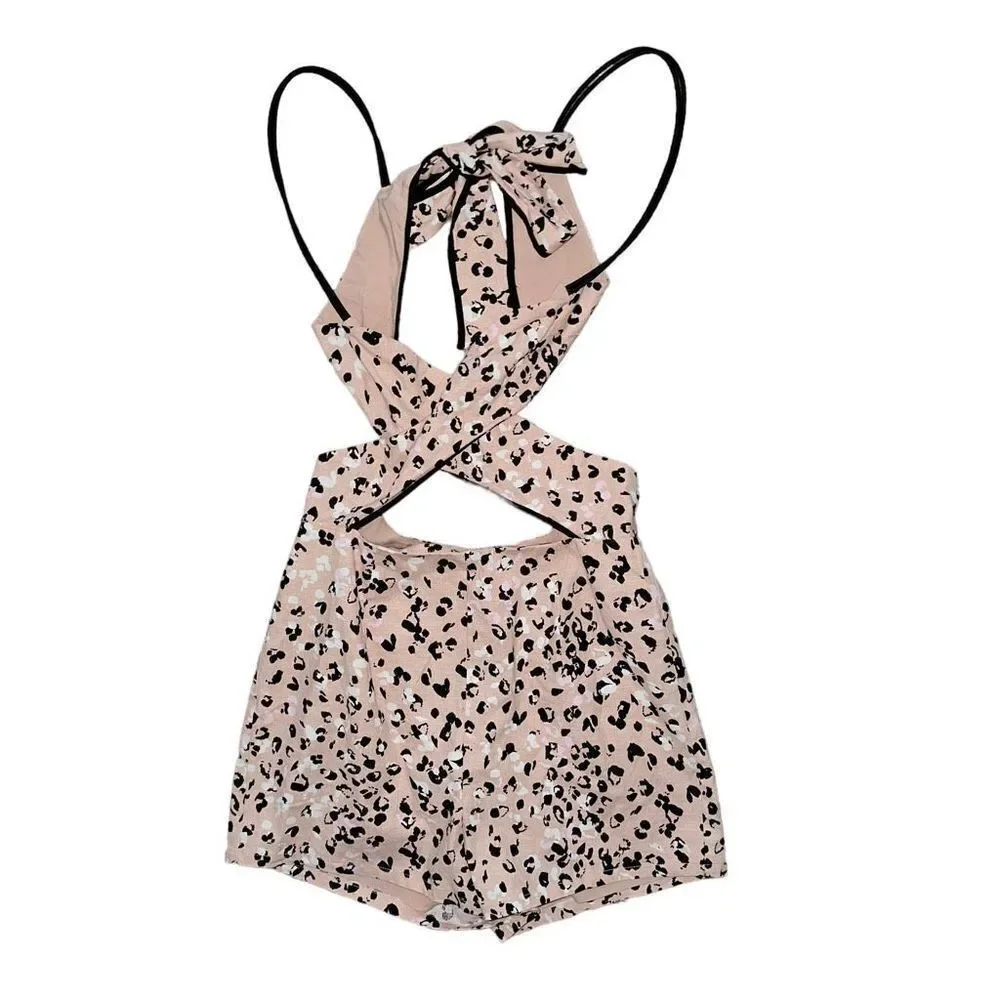 Camila Coelho Elisa Romper Tab Leopard Tie Back Small NWT